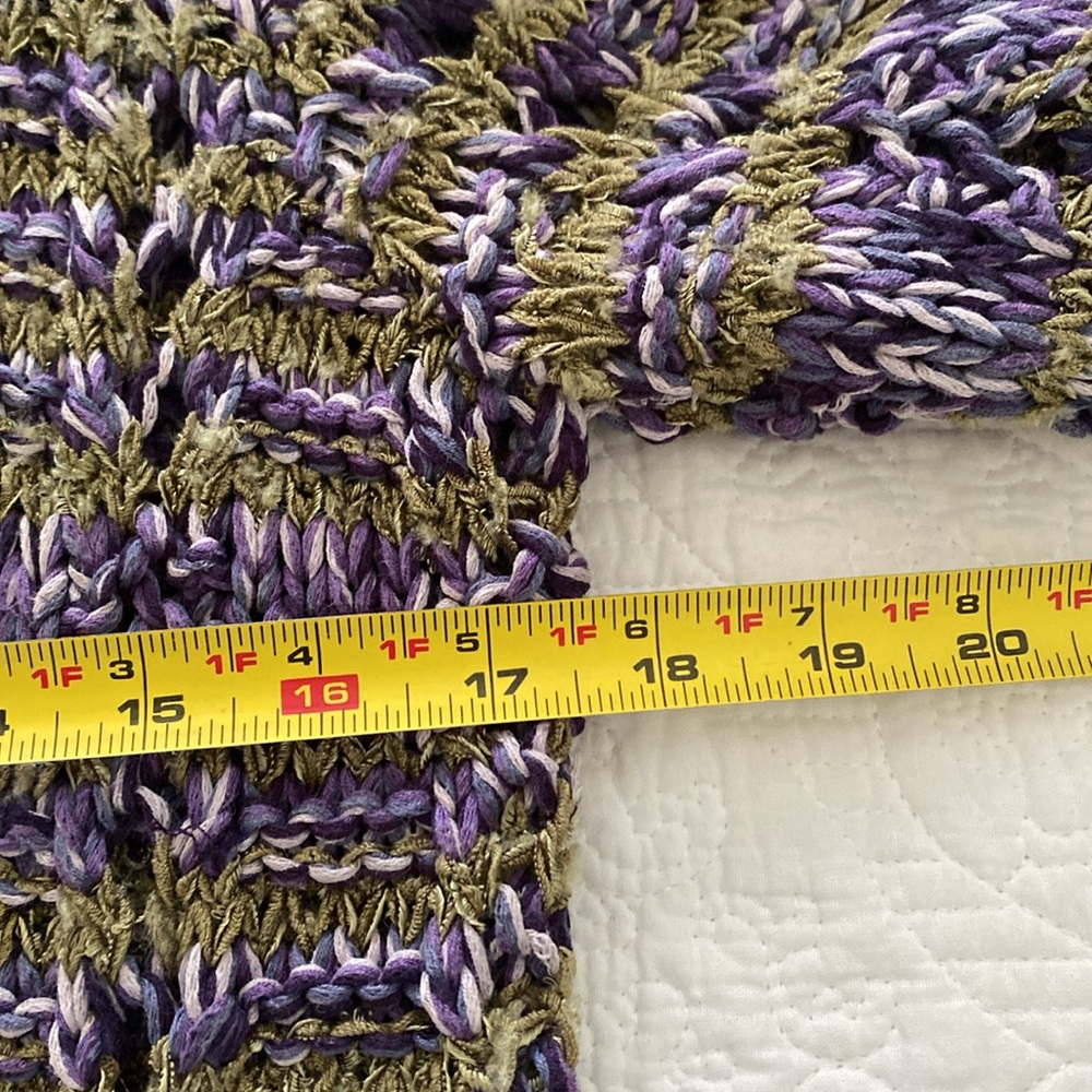 Sigrid Olsen Sport hand knit button front cardigan in olive green and purple - Picture 4 of 7